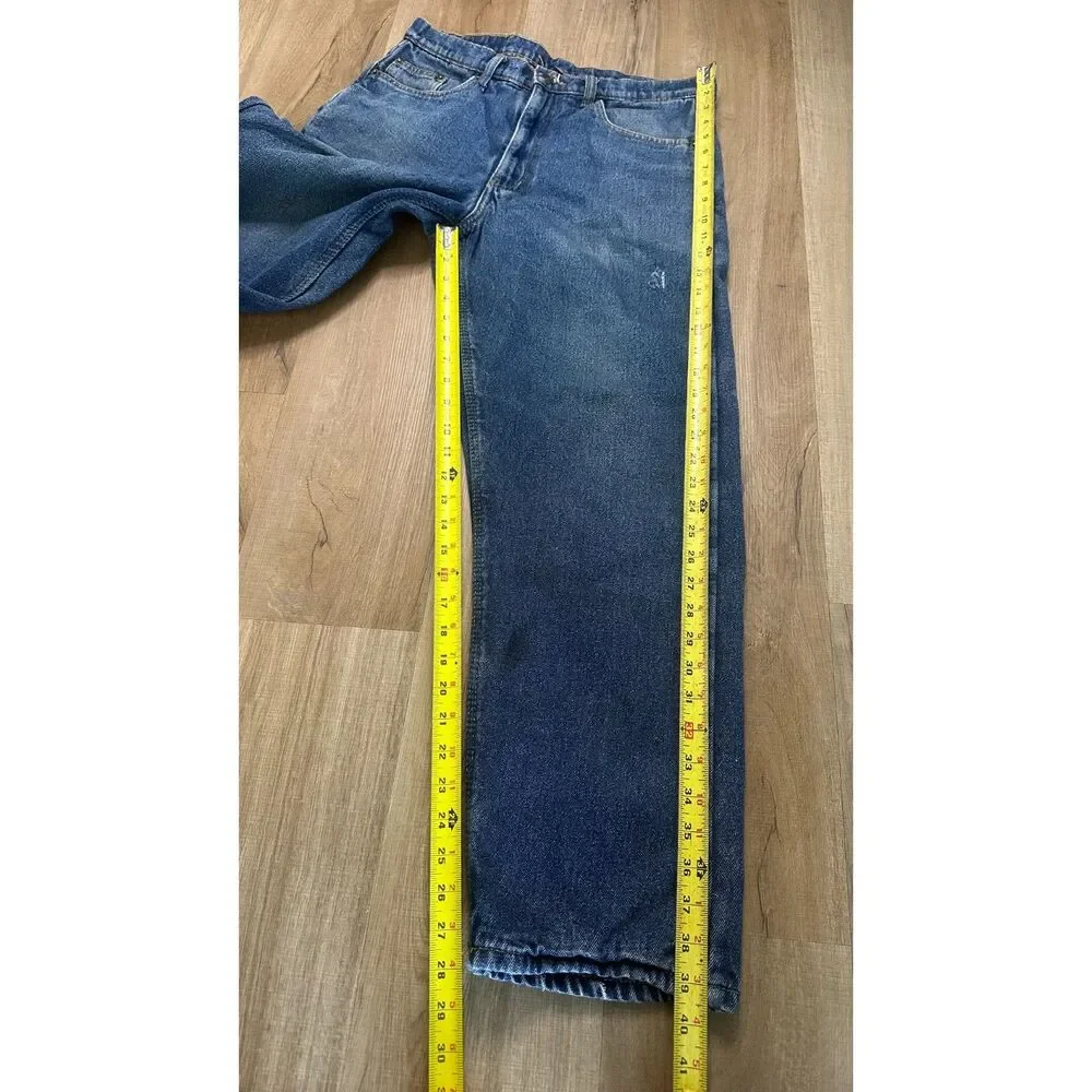 VTG Full Blue Flannel-Lined Denim Jeans Classic 5 Pocket Relaxed Size 34